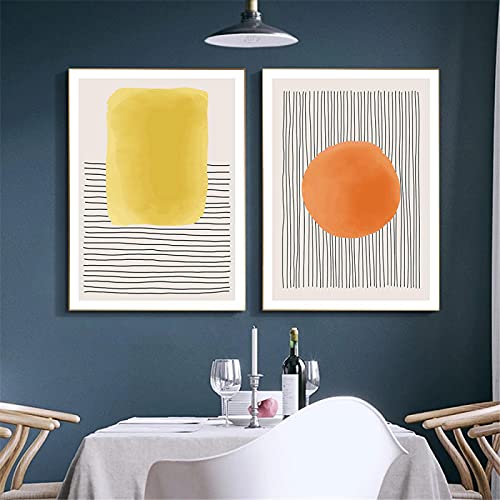 Art mural affiche géométrique toile abstraite bleu jaune orange salon 60x90