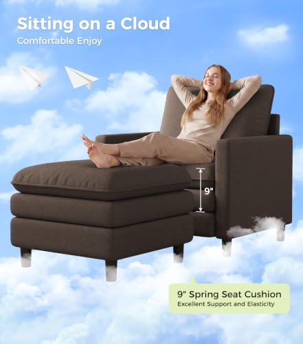 Image of Welzona 3-Layers Cloud Accent Chair with Ottoman, 33 inch Teddy Reading Chair