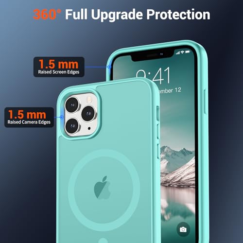 Image of SUPFINE Magnetic for iPhone 11 Pro Max Case Blue Green | (Compatible with MagSafe)(Military Grade Drop Protection)Shockproof Translucent Matte Phone Cover
