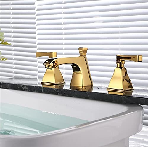 Grifo para Lavabo de baño Manija Doble Grifo para Lavabo de baño de Moda de 3 Orificios, Mezcladores de baño montados en Cubierta, Mezclador de Laboratorio Dorado Grifos para Lavabo de Grifo