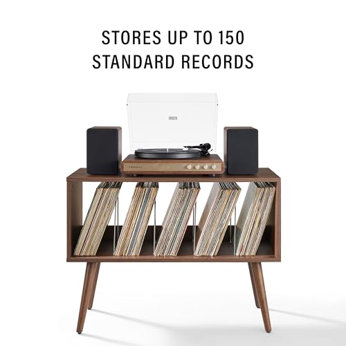 Image of Crosley Furniture Liam Small Mid-Century Modern Record Player Stand, Vinyl Storage Console for Records, Walnut