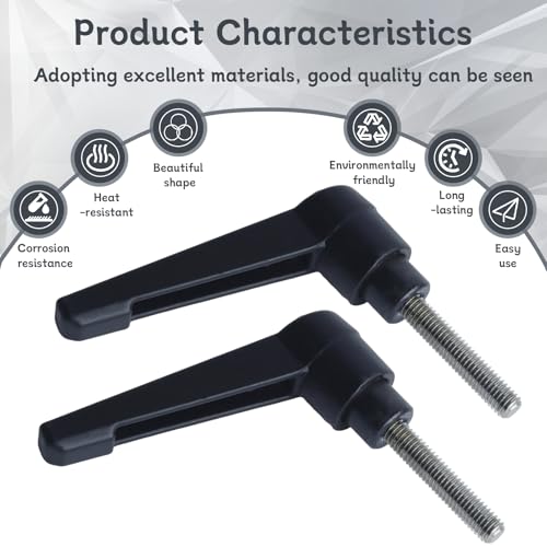 Image of Clamping Lever Handles with Quick Release Push Button Locking, 304 Stainless Steel M5 x 25mm Stud - Black (6 Pack)