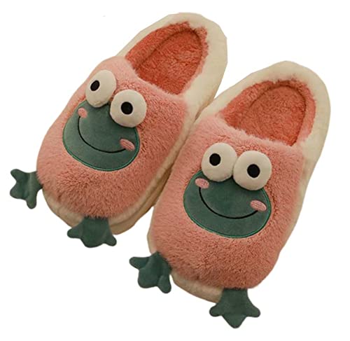 Women Winter Warm Frog Slippers Cartoon Animal Cozy Soft Plush Home Shoes Indoor Outdoor