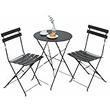 SAYA KIJI Indoor/Outdoor 3-teiliges klappbares Bistro-Set, klappbare Outdoor-Patio-Möbel, 2 Stühle und 1 Tisch, wetterfestes Outdoor/Indoor-Konversationsset für die Terrasse (Schwarz)