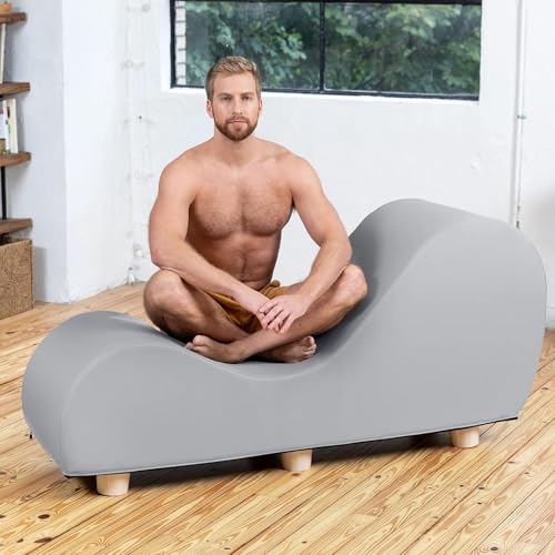 Image of Faux Leather Yoga Stretch Chair Couch - Play, Relax & More | Love Seat for Couples, Fun, & Flexibility! (Faux Leather - Submarine Grey)