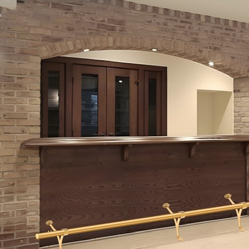Image of Zonon 8 ft Bar Foot Rail Kit Gold Undercounter Mount Hardware and Tubing Complete Kit Foot Railing for Bar Dome End Cap Stainless Steel Brass Finish for Kitchen Island Indoor Outdoor