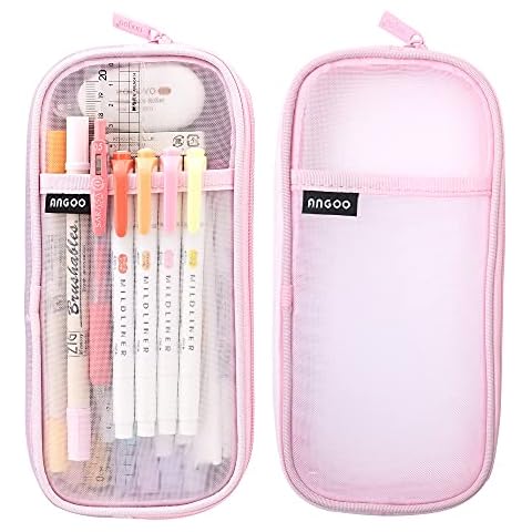 MAMUNU Mesh Transparent Pencil Case, Stationery Storage Bag Mesh Zipper Pen Pouch, Clear Pencil Pouch for School Students Office Men Women Boys and Girls (Pink) Cover