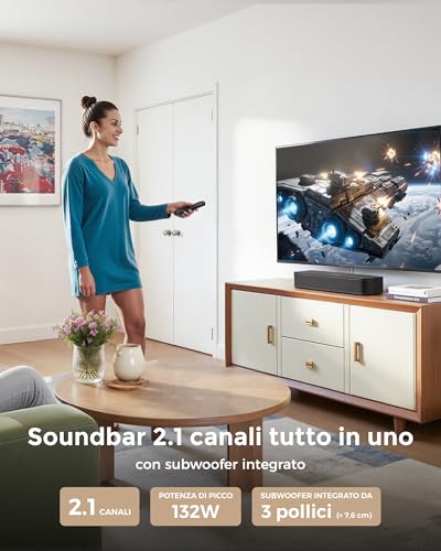 ULTIMEA 2.1 Ch Soundbar Per TV, Subwoofer Integrato, All-In-One Per PC E Giochi. App Controllo, 132W Potenza Picco, Bluetooth 5.4, OPT/AUX Ingressi, Montaggio A Parete, Poseidon M20 Pro - Immagine 1