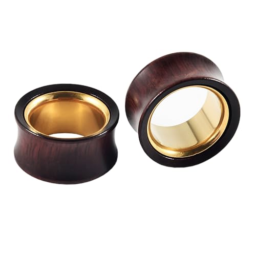 2PCS Hollow Gold Stainless Steel/Sandalwood Two Tone Ear Tunnels ...
