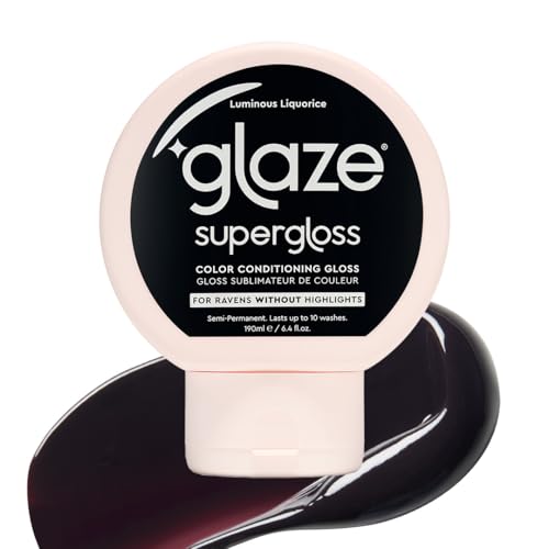 Glaze Supergloss Color Conditioning Gloss Hydrating Semi-Permanent Color Hair Gloss & Shine Boost For Dark Brown Hair to Black Hair 6.4 Fl Oz - Luminous Liquorice