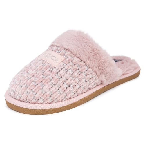 Nautica Women's Cozy Clog Slippers with Plush Faux Fur Collar and Durable Rubber Sole for Indoor & Outdoor Comfort