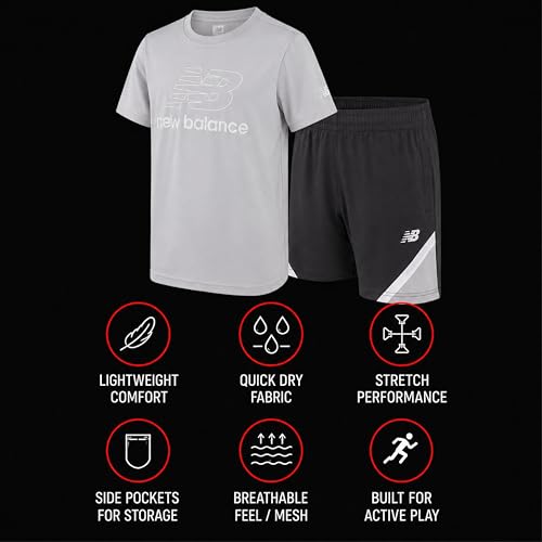 Image of New Balance Boys Short Sets - 2 Piece Active Performance Athletic Shirt and Kids Basketball Gym Shorts for Boys (8-12)