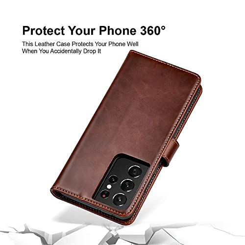 Image of PULOKA - Detachable Flip Case 2 in 1 Flip Cover for Samsung S24 - Protective Case with Card & Cash Pockets - Kickstand & Magnetic Closure -Vegan Leather - Profesional & Premium Finish -Brown