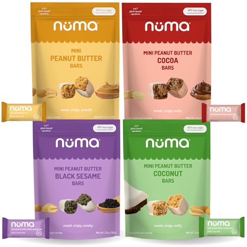 Image of Mini Peanut Butter Bars Variety Pack - Vegan, High Protein, Low Sugar, Low Calorie, All Natural, Gluten Free - Crunchy Plant Based Snack - 4 Bags with 8 Individually Wrapped Pieces