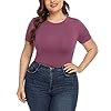 POSESHE-Womens-Plus-Size-Crew-Neck-Round-Neck-Short-Sleeves-Slim-Fit-Casual-Basic-Extender-Bodysuit-Daily-Jumpsuit-T-Shirts POSESHE Women's Plus Size Summer Round Neck Short Sleeve T Shirts Basic Bodysuits Mauve XX-Large