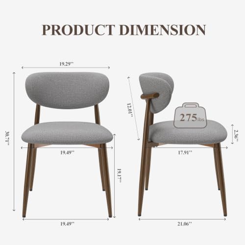 Image of MALOL Upholstered Curved Back Dining Chairs Set of 2, Light Grey