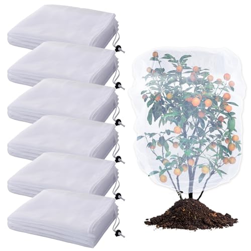 6 Pack Insect Bird Netting Cover - 4x5FT Garden Netting Blueberry Bushes Plant Covers with Drawstring Fine Mesh Fruit Tree Net for Protecting Lemon Orange Large Plants from Barrier Squirrel Deer