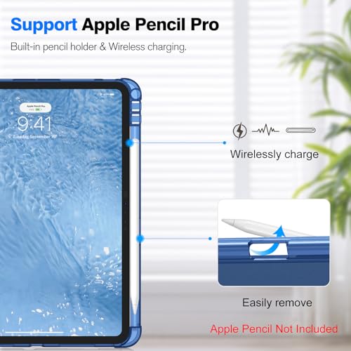 Image of Fintie SlimShell Case for iPad Pro 11-inch (M5) 2025 / (M4) 2024 - Lightweight Soft TPU Protective Stand Back Case with Pencil Holder, Translucent Frosted Cover, Auto Wake /Sleep, Navy