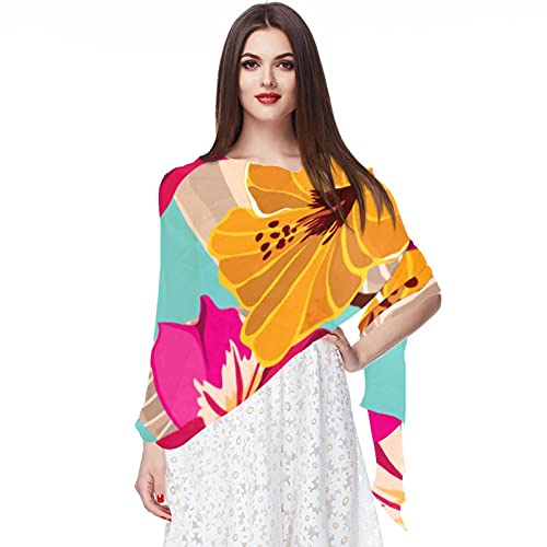 Patrón de flores tropicales brillantes para mujer, chal de gasa suave, bufanda para dama de honor, boda, fiesta, vestido de noche, Multicolor
