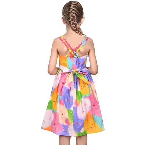 Sunny Fashion Girls Dress Rainbow Colorful Cartoon Zigzag Spaghetti Cotton4