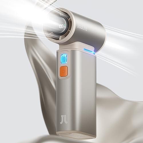 Image of JISULIFE Handheld Fan Ultra1, 9000mAh Portable Handheld, 100000 RPM Electric Air Duster, 20m /s Dry Blower, 100 Speed Gears Turbo Fan Digital Display, Rechargeable Compressed Air Duster - Light Brown