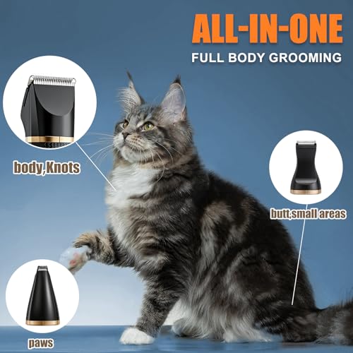 Image of Cat Grooming Clippers Kit with Paw Trimmer, 3 in 1 Electric Pet Hair Trimmer Supplies for Thick Matted Hair, Heavy Coat Butt Shaver Cat Razor Fur Trimmer for Dogs at Home (Black)