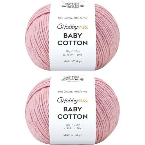 Image of Baby Cotton Blend Yarn - Soft Sport Weight Yarn for Crochet & Amigurumi - 50g /180yds - 60% Cotton 40% Acrylic - Ideal for Baby & Knitting Proj.(Baby Pink, 2 Balls)