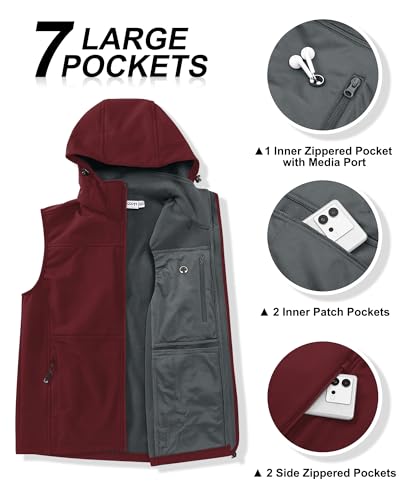 Image of 33,000ft Men's Lightweight Softshell Vest Hooded Outerwear Zip Up Fleece Lined Windproof Sleeveless Jacket for Golf Running