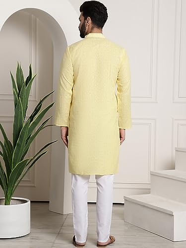 Image of SOJANYA (Since 1958 Men's Cotton Blend Checked Kurta and Churidar Pyjama Set
