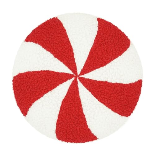 kkrrammii Christmas Candy Cane Pillow Red and White Plush Decorative Throw Pillow Soft Fabric Peppermint Shaped Cushion for Holiday Sofa Bedroom Christmas Decor (Round)