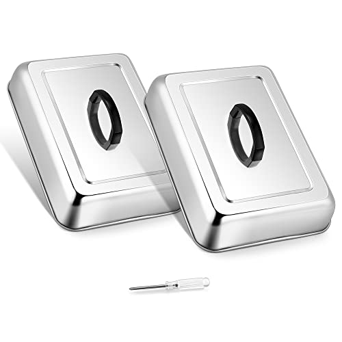Leonyo 13" x 9" Rectangular Basting Cover Set of 2, Stainless Steel Heavy Duty Metal Cheese Melting Dome Lid for Outdoor & Indoor, Food Cover For Griddle, Dishwasher Safe