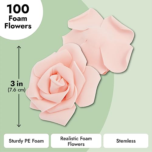 Juvale 100 Pack Pink Artificial Flowers, Bulk Stemless Fake Foam Roses For Wedding, Decorations, Bouquets (3 In) #TOP4