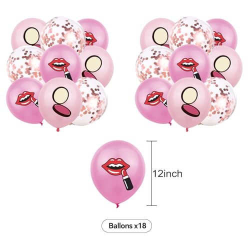 Image of Makeup Spa Birthday Decoration Set, Pink Cute Beauty Happy Birthday Banner, Party Supplies with Banner, Hanging Swirl, Balloon, Cake Topper, Cupcake Topper