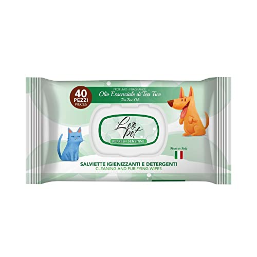 Leopet Lot de 40 lingettes hygiéniques et nettoyantes pour chiens et chats avec extrait d'huile essentielle de Tea Tree Oil Cover