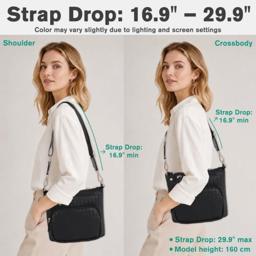 U+U Woven PU Leather Crossbody Bags for Women, Multi Compartment Shoulder Handbag with Adjustable Wide Strap and Removable Zipper Pouch (Black) — view 2