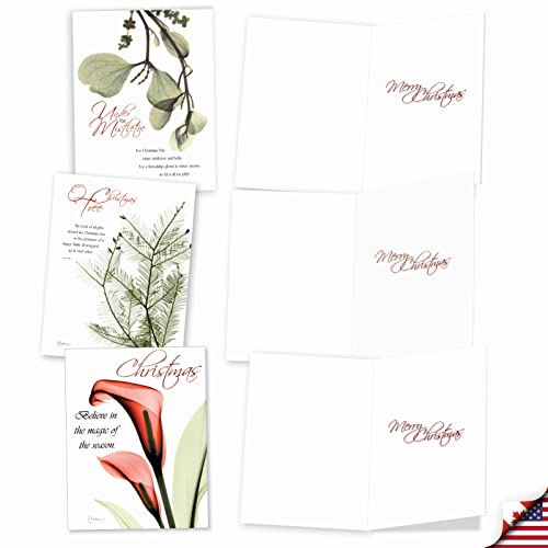 Image of The Best Card Company - 10 Holiday Note Cards for Christmas - Festive Bulk Assortment, Boxed Notecards with Envelopes (4 x 5.12 Inch) - Blooming Christmas Spirit AM6219XSG-B1x10
