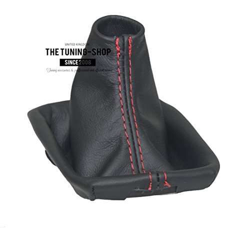 The Tuning-Shop for Volvo S40 2004-12 Shift Boot with Plastic Frame Black Leather Red Stitching