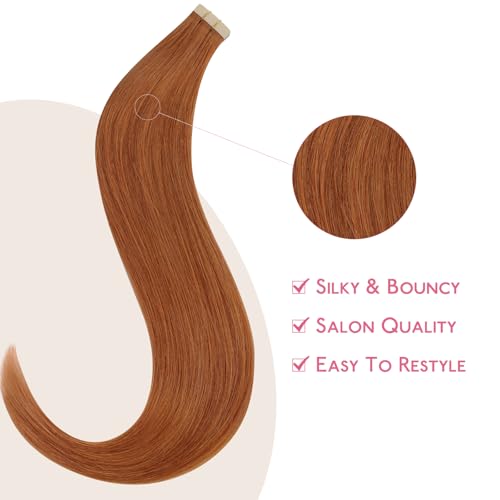 Image of WENNALIFE Tape in Hair Extensions Human Hair Dirty Ginger 10pcs 25g 16 inch Remy Invisible Tape Ins Straight Colored Soft Real Human Hair Tape in Extensions Refill Set Extensions
