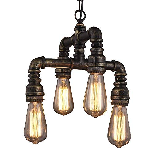 ADITAM Industriel Rétro Lustre De Plafond en Fer Forgé Éclairage Steampunk Lustre De Conduite d'eau 4-Lumières Double The Comfort