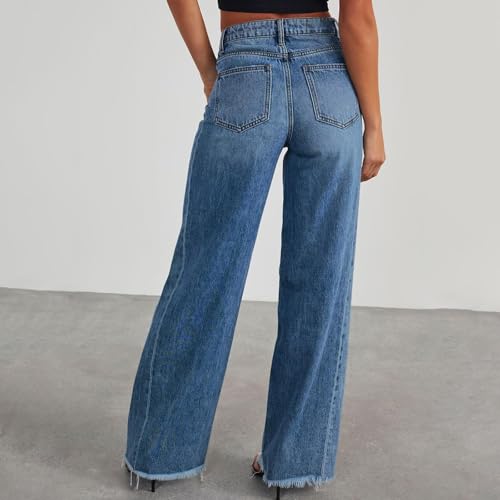 Wide Leg Jeans Woman Stretch Raw Hem Baggy Jeans Casual Loose Denim Pants with Pockets High Waisted Palazzo Pants3