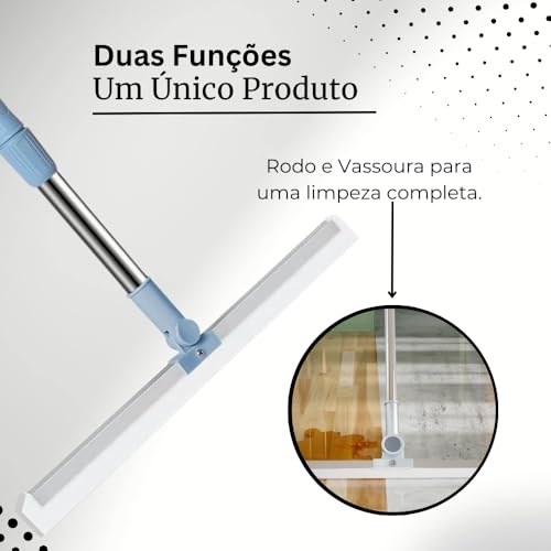 Rodo e Vassoura Mágica 2 em 1 com Raspador de Silicone 50cm, Multifuncional para Limpeza de Vidros,