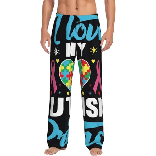 I Love My Autism Print Men'S Pajama Pants Soft Sleep Lounge Pants With Pockets-