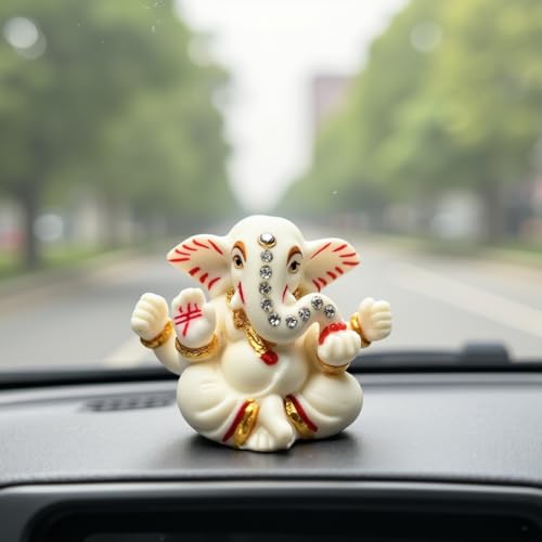 UNOVATE Ganesha Idol for Car Dashboard, Home Temple, Ganpati for Pooja Room – Elegant Marble Finish