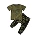 Geagodelia Juego de 2 piezas de ropa de bebé de verano de camuflaje verde militar, camiseta Alphabet de manga corta + pantalones de camuflaje verde militar 80 cm