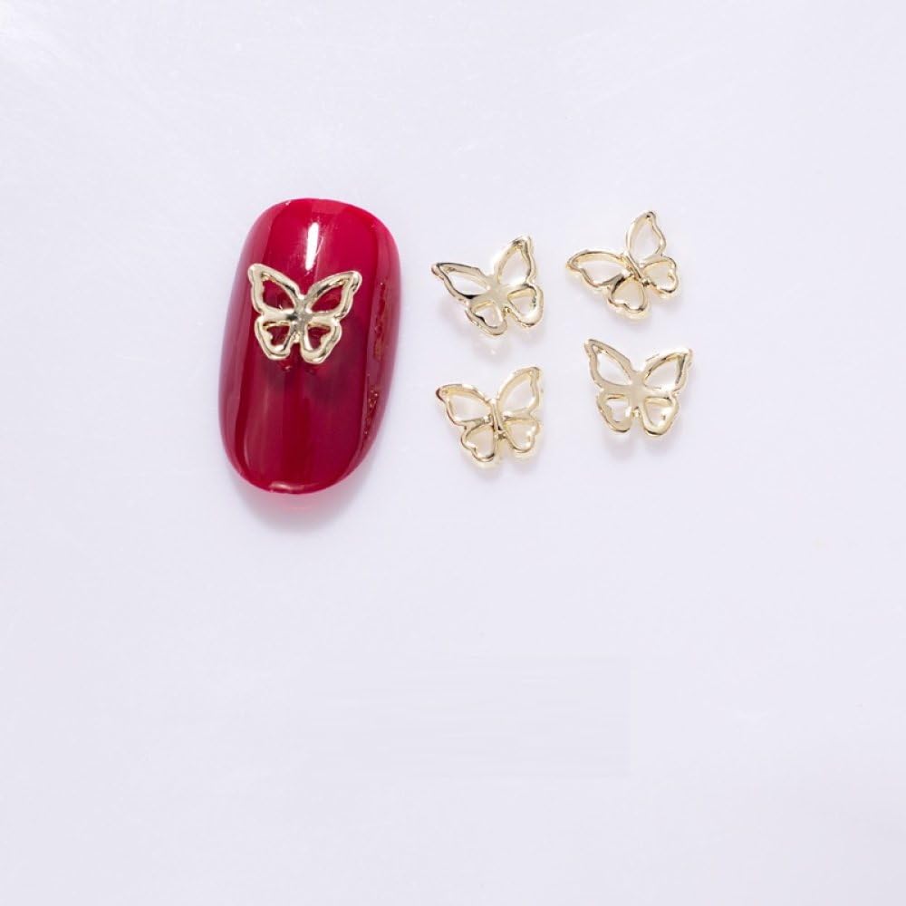qbodp 50 Pcs Nail Decoration Fashion Nail Decoration Butterfly Decoration for Nail, Nail Supplies Nail Art Decoration Accessories,Gold