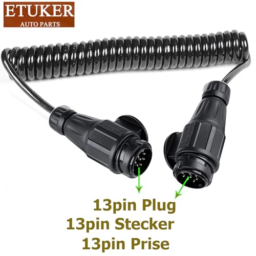 ETUKER Anhänger Verlängerungskabel Max. 3.5M Anhangerkabel 13 Polig Spiralkabel 12v Kabel 13-13 poliger Anhänger Stecker