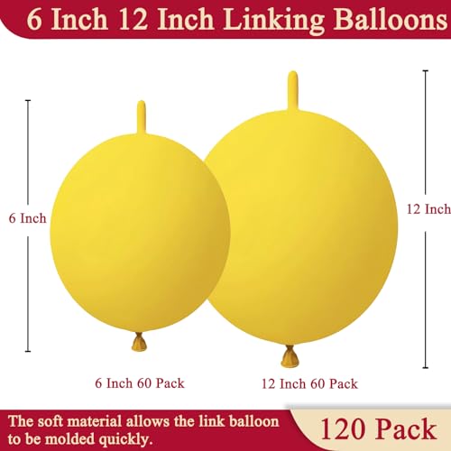 Image of Yellow Link Balloons 6 Inch 12 Inch 120 Pcs Latex Linking Balloons for Birthday Wedding Party Festival Decorations