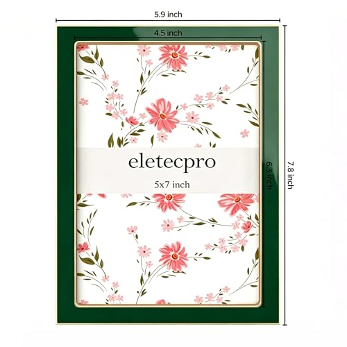 Image of eletecpro 5x7 Enamel Picture Frame with Real Glass Cover, Cute Photo Frame with Gold Metal Edge, Horizontal and Vertical Display Pictures 5 by 7 for Tabletop and Wall Decor, Green, 1 Pack