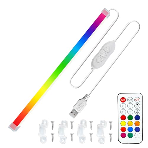 MDee Under Cabinet LED Strip Lights 5V, RGB COB LED Strips, 8W Colour Changing USB Strip Light with Remote, Dimmable, 800LM, Flexible, Ideal for TV, Cupboard, Wardrobe, Kitchen, Shelf, Closet, 0.6M