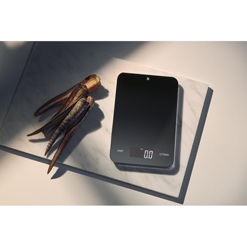 Foto von WMF Digitale Küchenwaage schwarz 23 x 15 x 2 cm, Backwaage, Haushaltswaage, Küchenwaage digital, Sicherheitsglas, grammgenau, Tara-Funktion, 5kg Maximalgewicht, schwarz